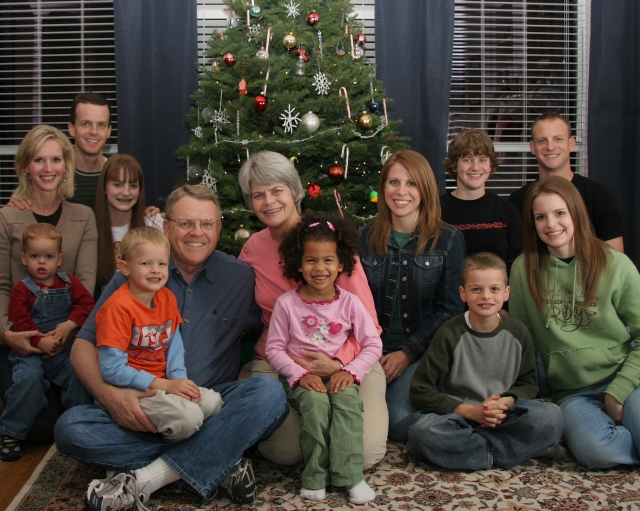 Mike and Patty (Wenzell) with family--6 children, 4 grandchildren, 1 daughter-in-law--12-06